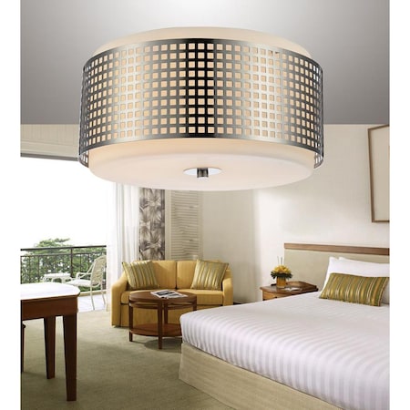 Cwi Lighting Checkered 2 Light Drum Shade Flush Mount With Satin Nickel Finish 5209C15N